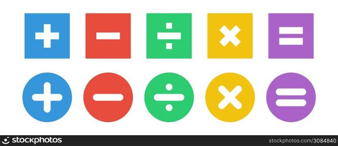 Calculator icon set. Mathematic symbols collection. Math color sign.