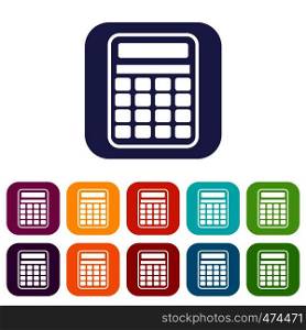 Calculator icons set vector illustration in flat style In colors red, blue, green and other. Calculator icons set
