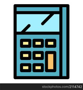 Calculator math device icon. Outline calculator math device vector icon color flat isolated. Calculator math device icon color outline vector