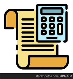 Calculator money invoice icon. Outline calculator money invoice vector icon color flat isolated. Calculator money invoice icon color outline vector