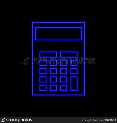 Calculator neon sign. Bright glowing symbol on a black background. Neon style icon.