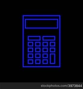 Calculator neon sign. Bright glowing symbol on a black background. Neon style icon.