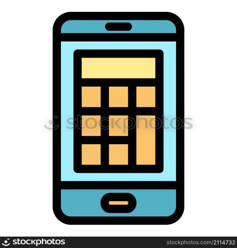 Calculator on phone icon. Outline calculator on phone vector icon color flat isolated. Calculator on phone icon color outline vector