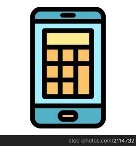Calculator on phone icon. Outline calculator on phone vector icon color flat isolated. Calculator on phone icon color outline vector