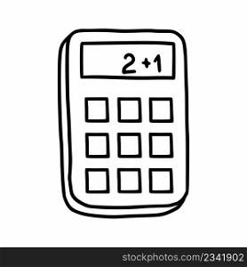 Calculator on white background. Vector doodle illustration. Contour icon.