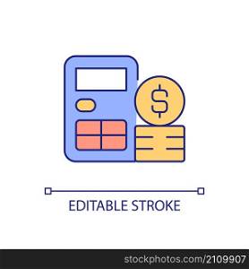 Calculator RGB color icon. Electronic pocket machine. Compute and estimate. Accounting revenue. Isolated vector illustration. Simple filled line drawing. Editable stroke. Arial font used. Calculator RGB color icon
