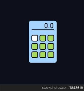 Calculator RGB color icon for dark theme. Portable electronic device. Mathematical calculations. Isolated vector illustration on night mode background. Simple filled line drawing on black. Calculator RGB color icon for dark theme