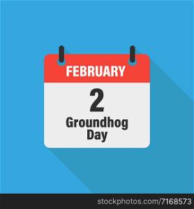 Calendar 2 february groundhog day on blue background with shadow. Vector isolated illustration. Character for report design. Weather vector illustration. Groundhog day card. EPS 10