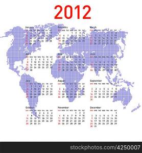 calendar 2012 with world map. Sundays first