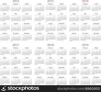 Calendar 2014-2019 vector image