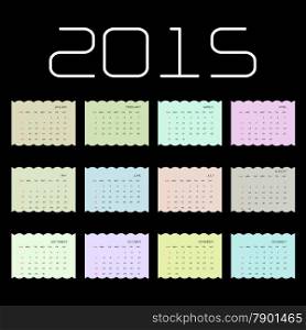 Calendar 2015 design template week starts Sunday. Vector illustration.