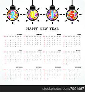 Calendar 2015 design template week starts Sunday. Vector illustration.