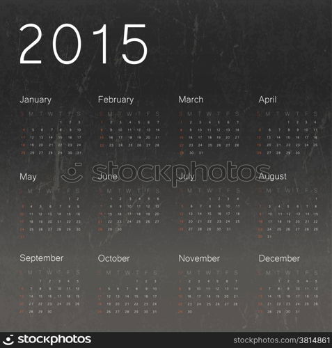 Calendar 2015 on black chalkboard background.Vector