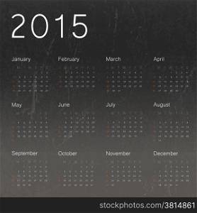 Calendar 2015 on black chalkboard background.Vector