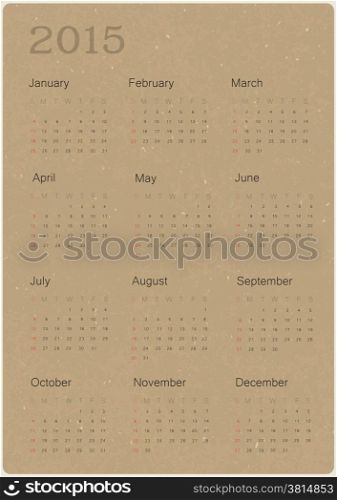 Calendar 2015 on recycled paper texture, vector