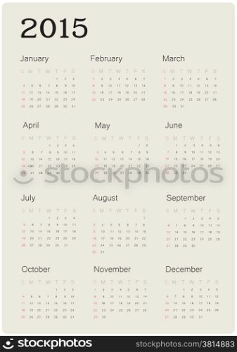 Calendar 2015 with simple design, vector