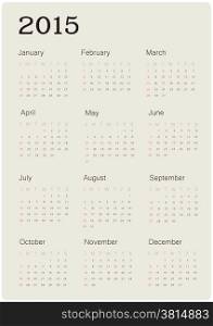 Calendar 2015 with simple design, vector