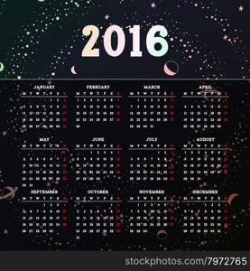 Calendar 2016 template design with header picture