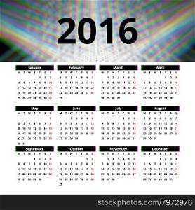 Calendar 2016 template design with header picture