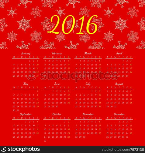 Calendar 2016 template design with header picture