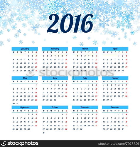 Calendar 2016 template design with header picture