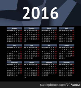 Calendar 2016 template design with header picture