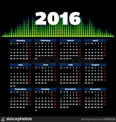 Calendar 2016 template design with header picture