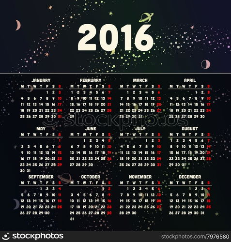 Calendar 2016 template design with header picture