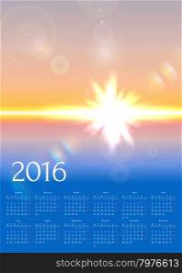 Calendar 2016 with scenic view of sunny landscape