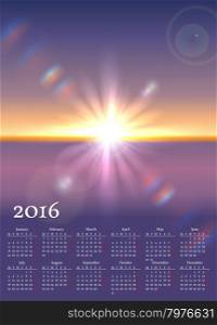 Calendar 2016 with scenic view of sunny landscape