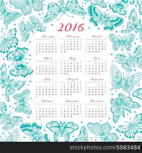 Calendar 2016 year with decorative butterflies. Vector design template. Calendar 2016 year with decorative butterflies. Vector design template.
