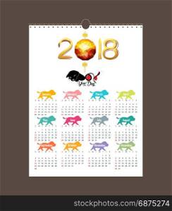 calendar 2018 design. Chinese new year, the year of the dog polygonal lantern. Set of 12 month