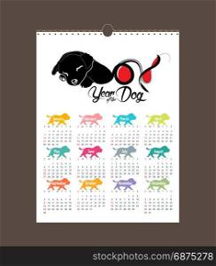 calendar 2018 design. Chinese new year, the year of the dog zodiac monthly cards templates. Set of 12 month