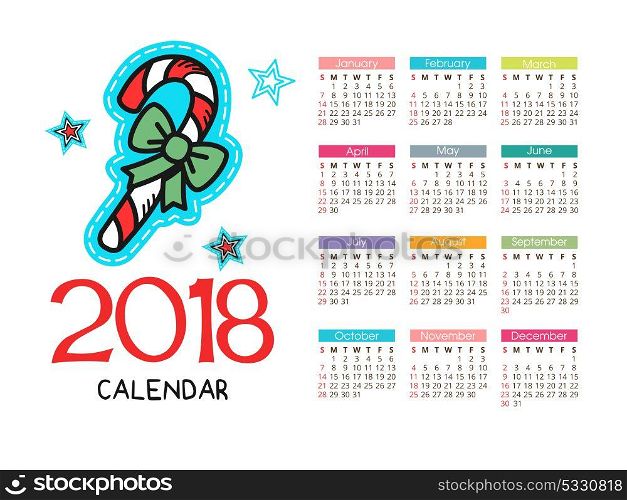 Calendar 2018. Vector file. The isolated image on a Christmas theme.
