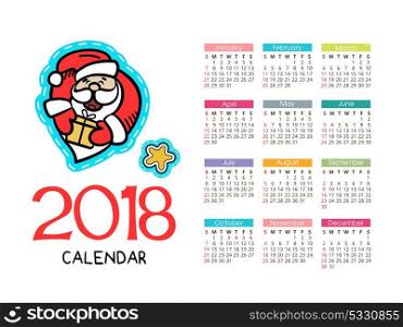Calendar 2018. Vector file. The isolated image on a Christmas theme.