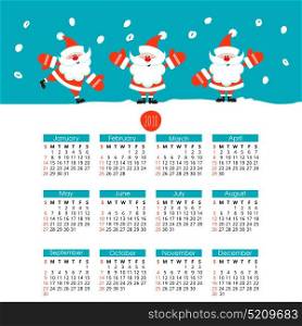 Calendar 2018. Vector illustration. Cheerful Santa Claus.