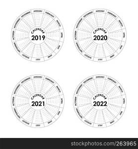 Calendar 2019, 2020, 2021 and 2022 Calendar template.Calendar design.Yearly calendar vector design stationery template.Vector illustration.