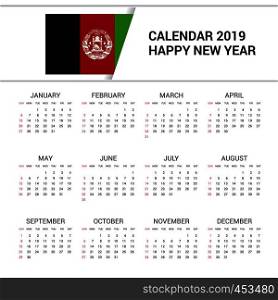 Calendar 2019 Afghanistan Flag background. English language