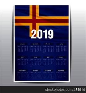 Calendar 2019 Aland Flag background. English language
