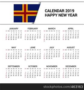 Calendar 2019 Aland Flag background. English language