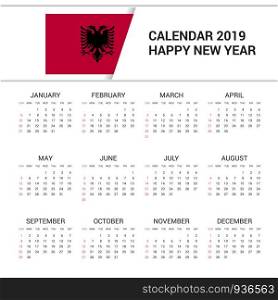Calendar 2019 Albania Flag background. English language