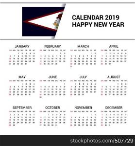 Calendar 2019 American Samoa Flag background. English language