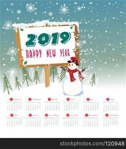 Calendar 2019 and Happy new year  background