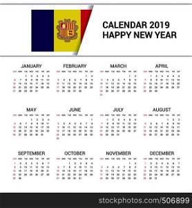 Calendar 2019 Andorra Flag background. English language