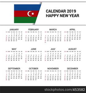 Calendar 2019 Azerbaijan Flag background. English language