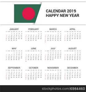 Calendar 2019 Bangladesh Flag background. English language