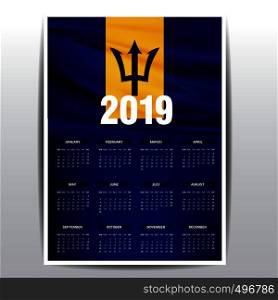 Calendar 2019 Barbados Flag background. English language