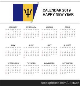 Calendar 2019 Barbados Flag background. English language