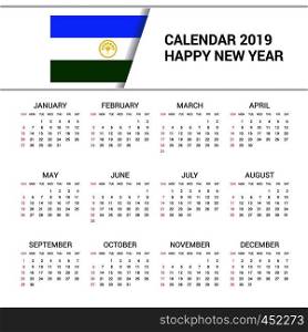Calendar 2019 Bashkortostan Flag background. English language