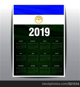 Calendar 2019 Bashkortostan Flag background. English language